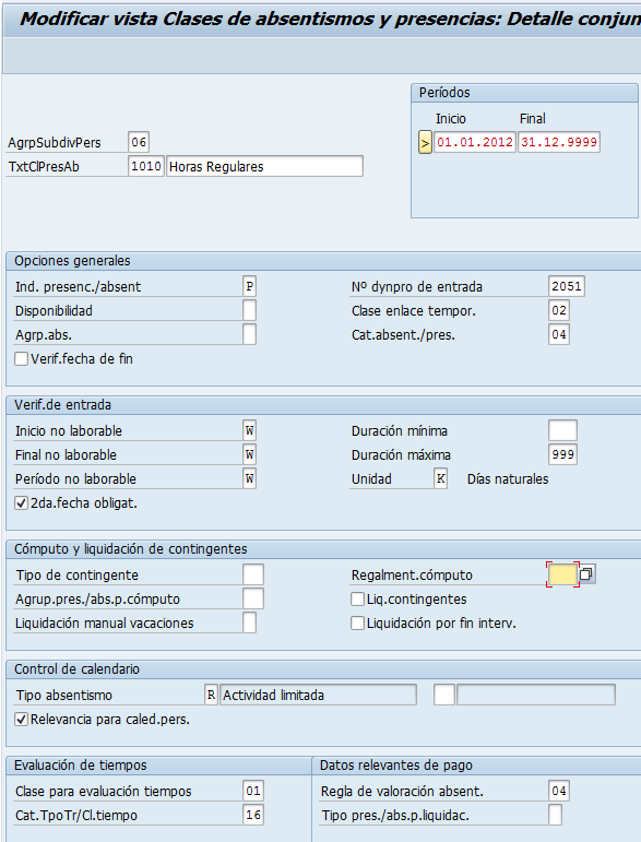 Parametrizacion de absentismos/presencias SAP HCM
