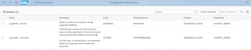 SAP HANA COCKPIT 2 - plantillas